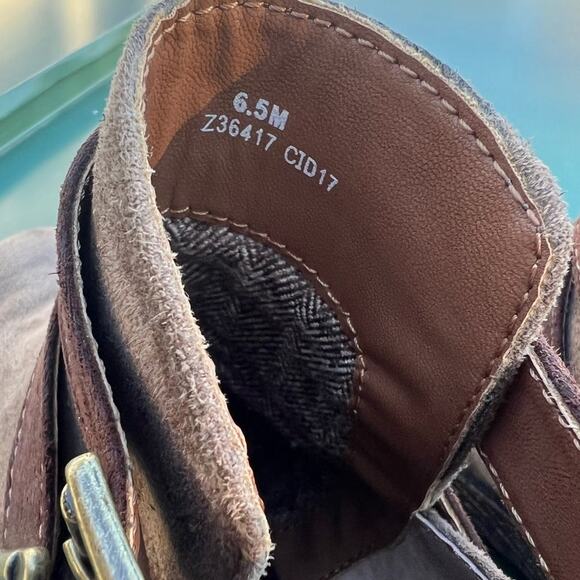 Boc light tan faux suede double buckle ankle booties with zipper on the back - Picture 5 of 11